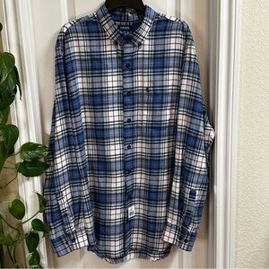 NWT- Men's Izod Plaid Cotton Blend Flannel Shirt in Blue, Red & White Size XLT